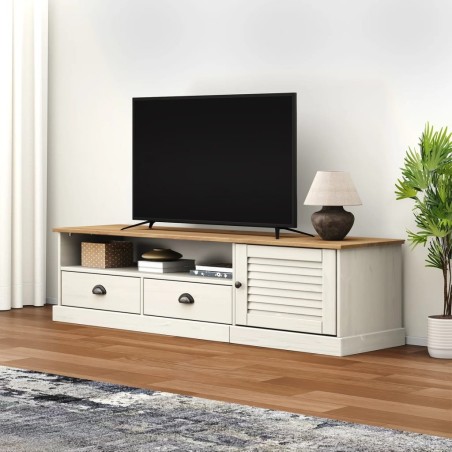 Meuble TV VIGO blanc 156x40x40 cm bois massif de pin 633173633173