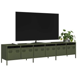 Meuble TV vert olive 202x39x43,5 cm acier laminé à froid 633177633177