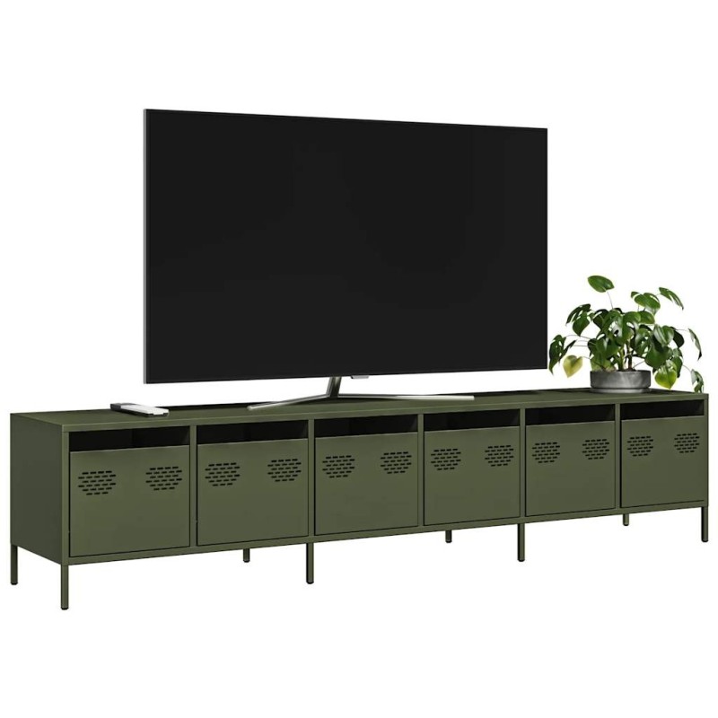Meuble TV vert olive 202x39x43,5 cm acier laminé à froid 633177633177