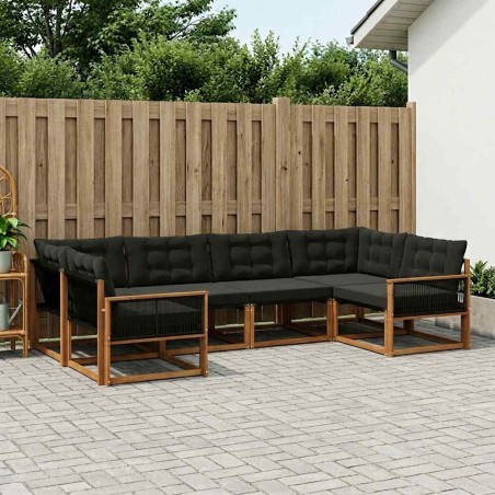 Ensemble de canapés d'extérieur 6 pcs Naturel et noir 633200633200