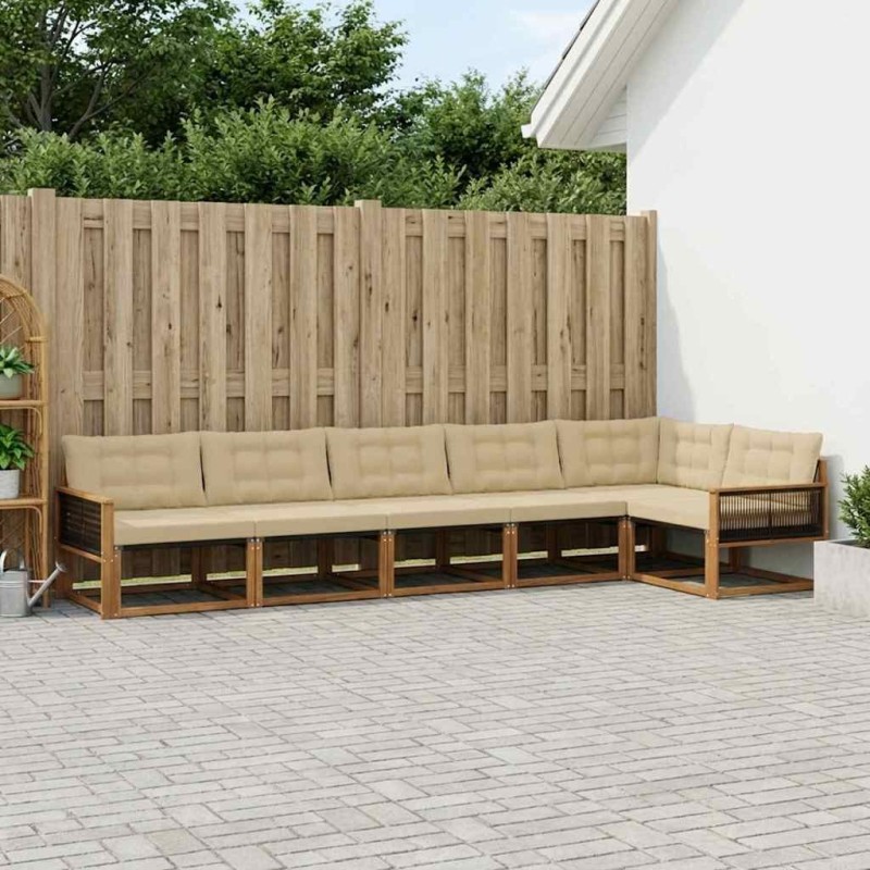 Ensemble de canapés d'extérieur 6 pcs Naturel et Beige 633233633233