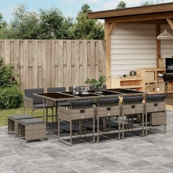Ensemble à manger de jardin coussins 13 pcs gris résine tressée 633236633236