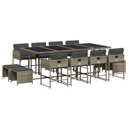 Ensemble à manger de jardin coussins 13 pcs gris résine tressée 633236633236