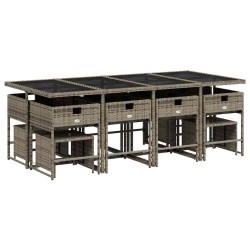 Ensemble à manger de jardin coussins 13 pcs gris résine tressée 633236633236