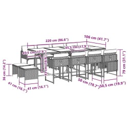 Ensemble à manger de jardin coussins 13 pcs gris résine tressée 633236633236
