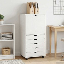 Cabinet roulant Blanc 53 x 39 x 103 cm Bois de Pin Massif 633256633256
