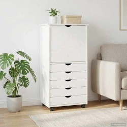 Cabinet roulant Blanc 53 x 39 x 103 cm Bois de Pin Massif 633256633256