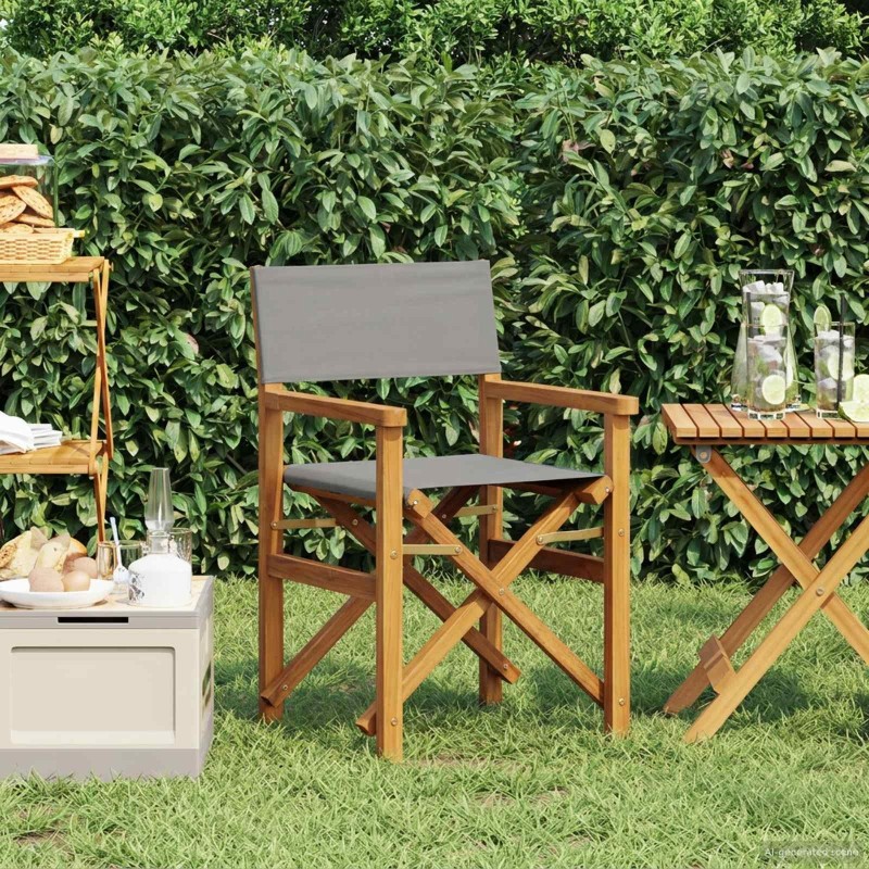 Chaise de directeur Marron et gris clair Bois de teck massif 633282633282