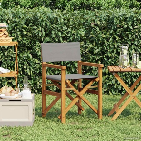 Chaise de directeur Marron et gris clair Bois de teck massif 633282633282