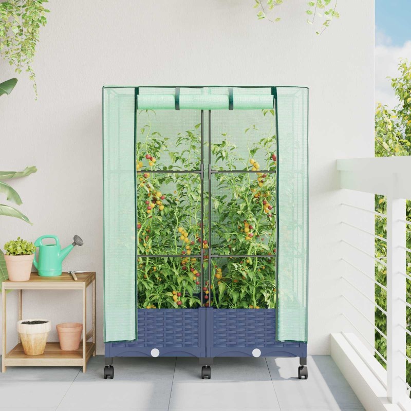 Jardinière de jardin avec couverture de serre et roues 2 pc PP 633324633324