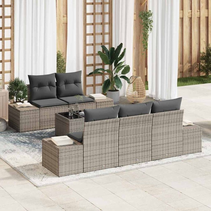 Ensemble de canapé de jardin avec coussin 6 pcs Gris polyrotin 633337633337