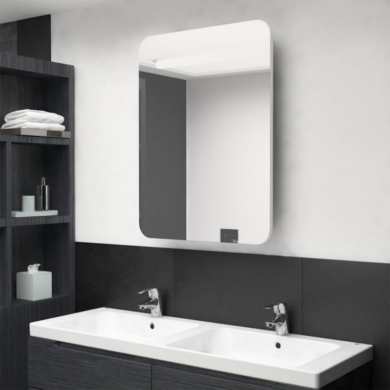 Armoire de salle de bain à miroir LED Blanc brillant 60x11x80cm 633349633349