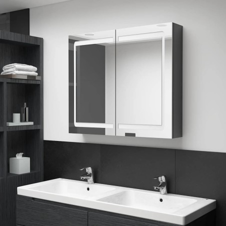 Armoire de salle de bain à miroir LED Gris brillant 80x12x68 cm 633356633356