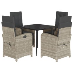 Ensemble à manger de jardin et coussins 5 pcs gris clair rotin 633360633360