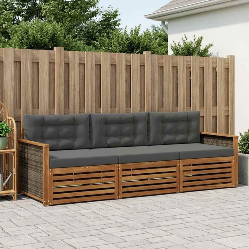Ensemble de canapés d'extérieur 3 pcs Naturel et Anthracite 633369633369
