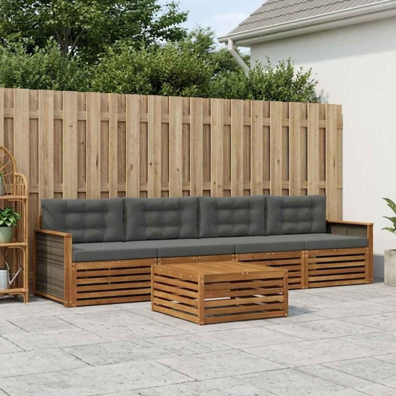 Ensemble de canapés d'extérieur 5 pcs Naturel et Anthracite 633378633378