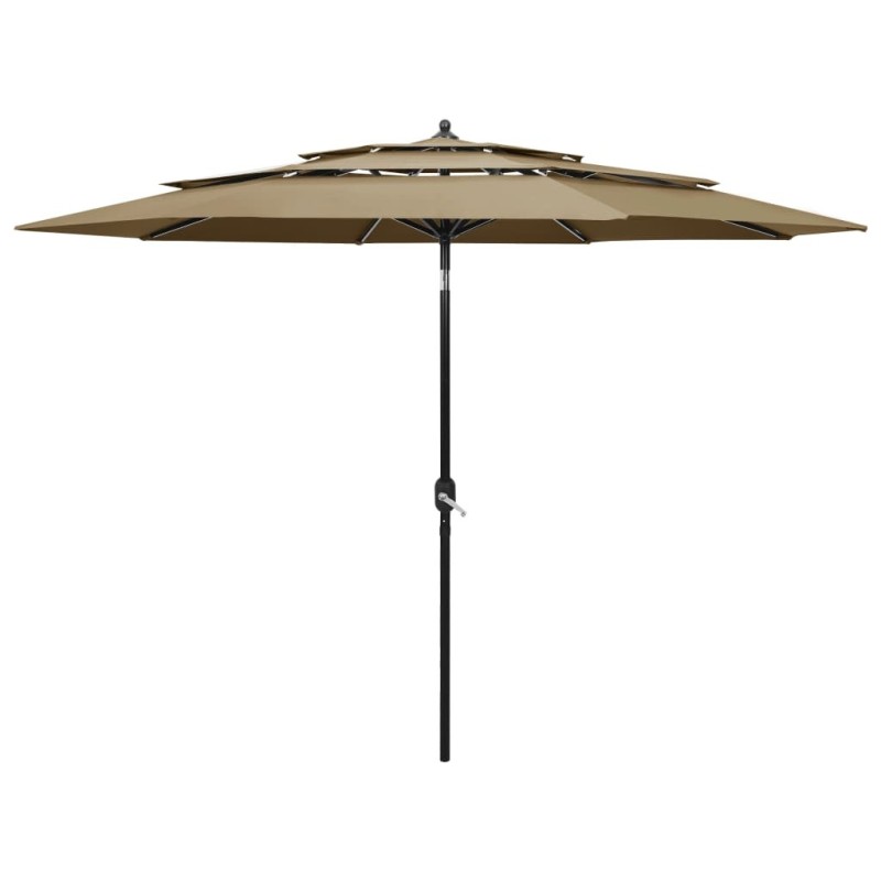 Parasol de jardin à 3 niveaux avec mât en aluminium taupe 3 m 633387633387