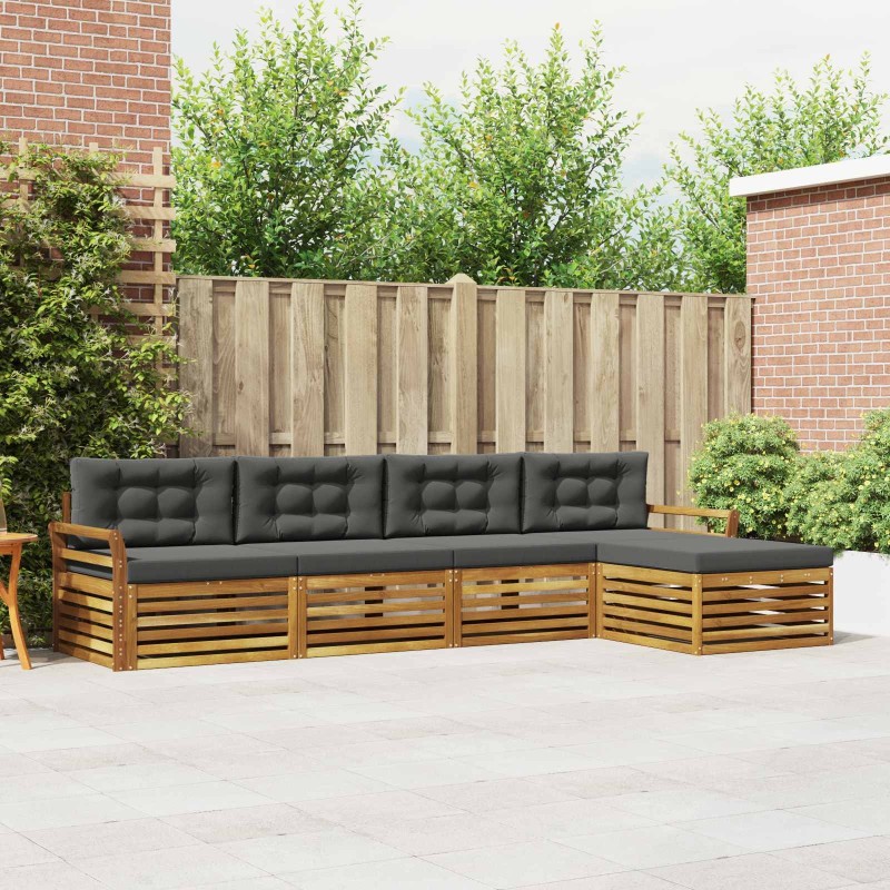 Ensemble de canapés d'extérieur 5 pcs Naturel et Anthracite 633398633398