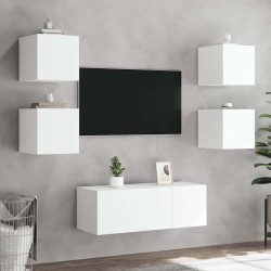 Meubles TV muraux avec lumières LED 2 pcs blanc 30,5x35x30 cm 633409633409