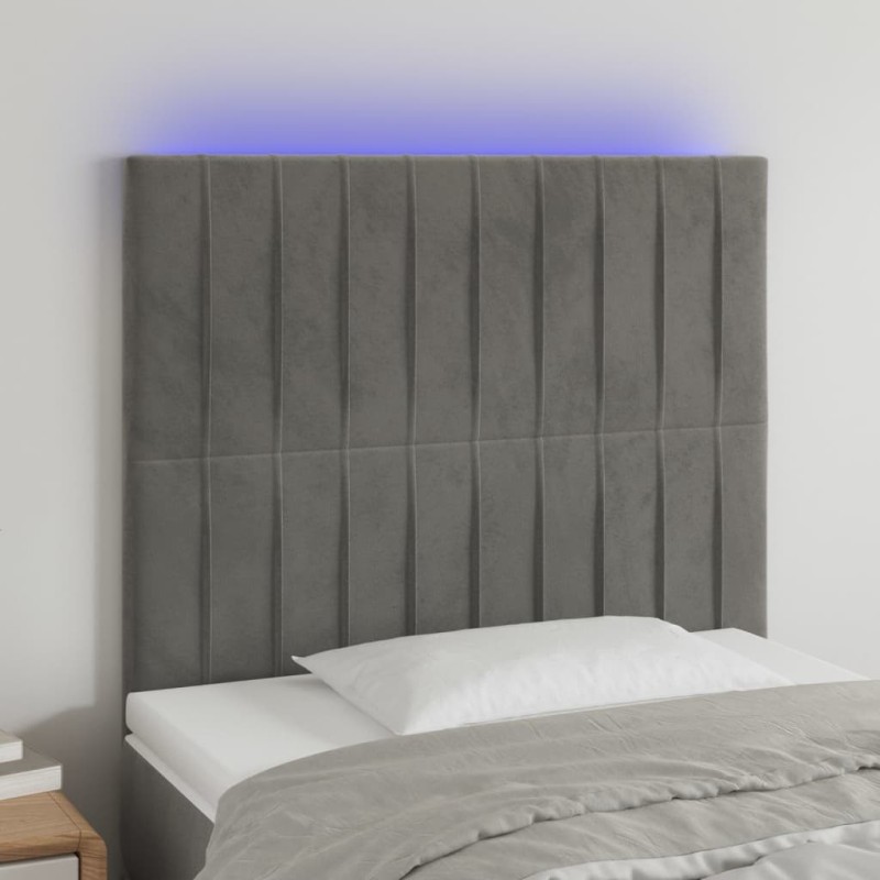 Tête de lit à LED Gris clair 100x5x118/128 cm Velours 633416633416