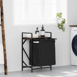 Panier à linge 1 compartiment avec étagère en chêne fumé 633425633425
