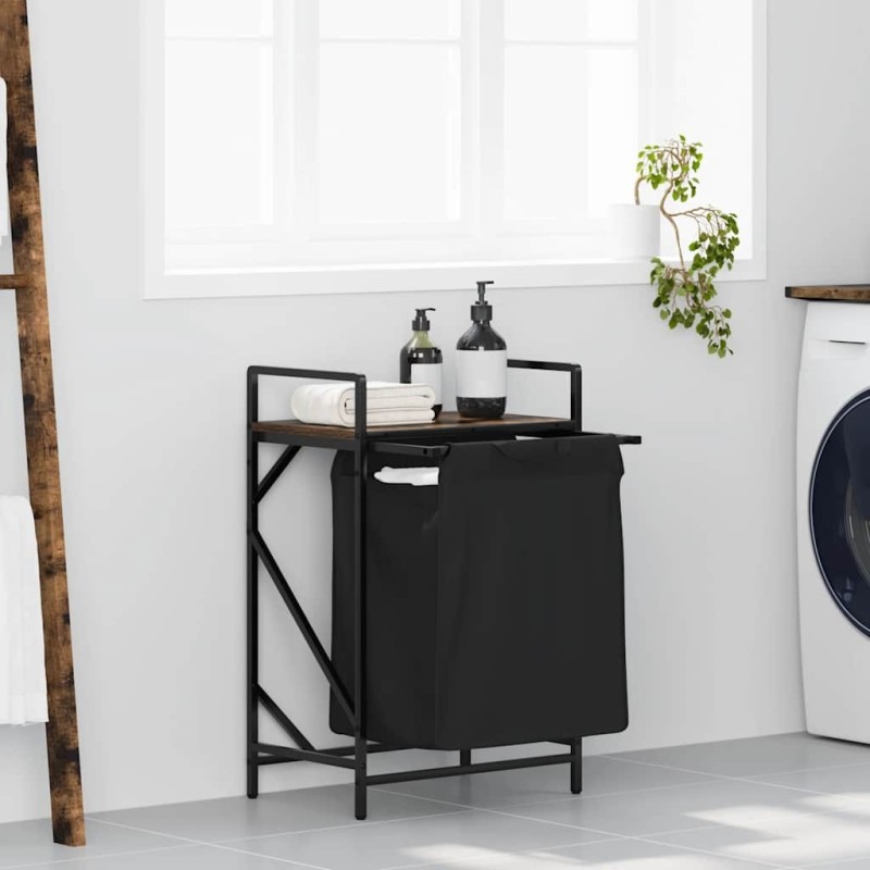 Panier à linge 1 compartiment avec étagère en chêne fumé 633425633425