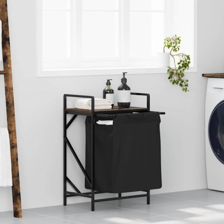 Panier à linge 1 compartiment avec étagère en chêne fumé 633425633425