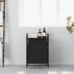 Panier à linge 1 compartiment avec étagère en chêne fumé 633425633425