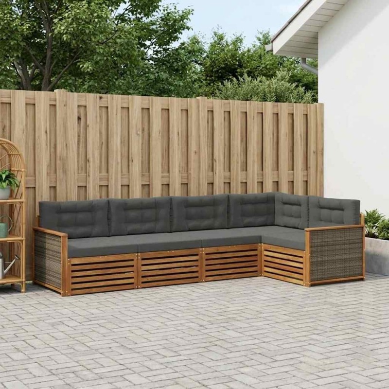 Ensemble de canapés d'extérieur 5 pcs Naturel et Anthracite 633431633431