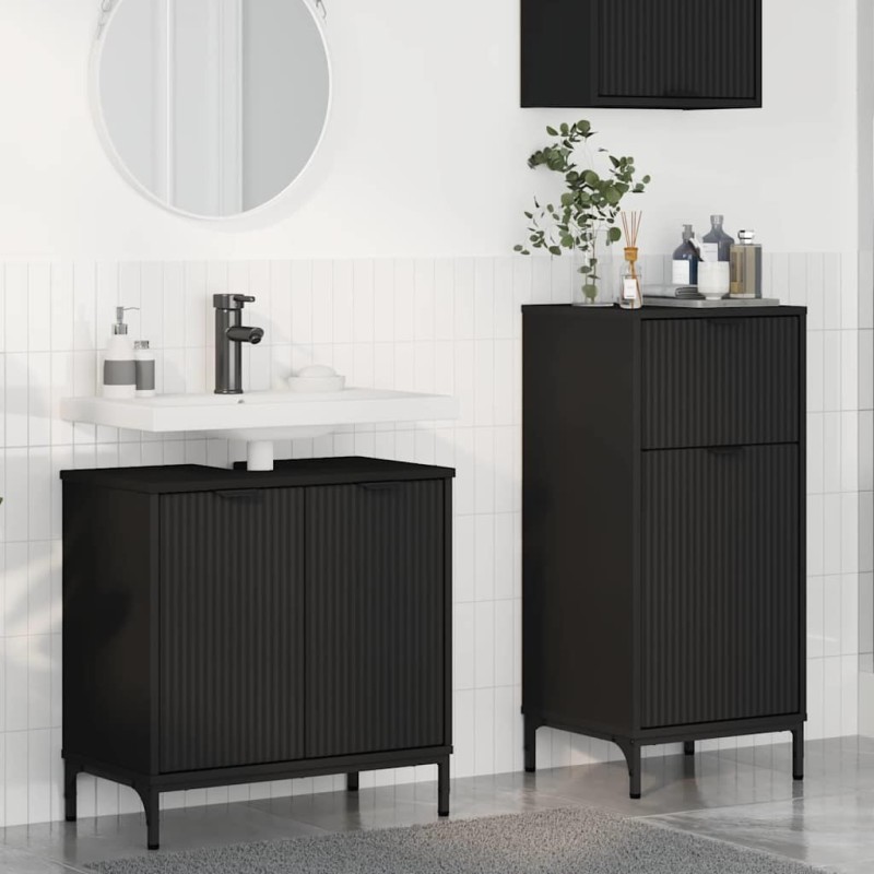 Ensemble de mobilier de salle de bain avec tiroir 2 pcs Noir 633440633440