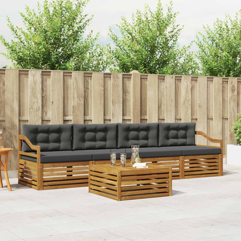 Ensemble de canapés d'extérieur 5 pcs Naturel et Anthracite 633466633466
