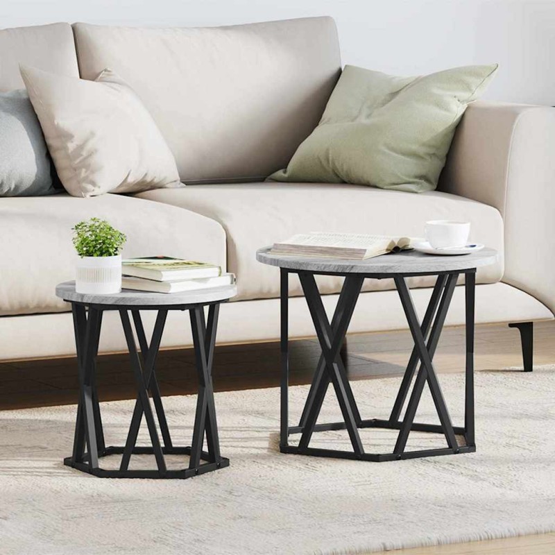Table basse 2 pcs Gris Sonoma Bois d'ingénierie et acier 633480633480