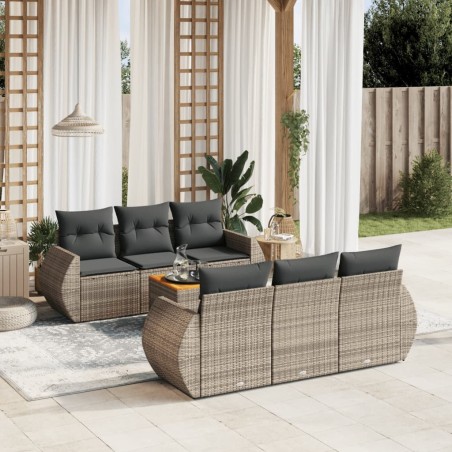 Salon de jardin avec coussins 7 pcs gris résine tressée 633491633491