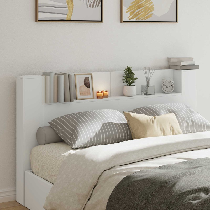 Cabinet de Tête de Lit avec LED Blanc 180 x 16,5 x 103,5 cm 633493633493