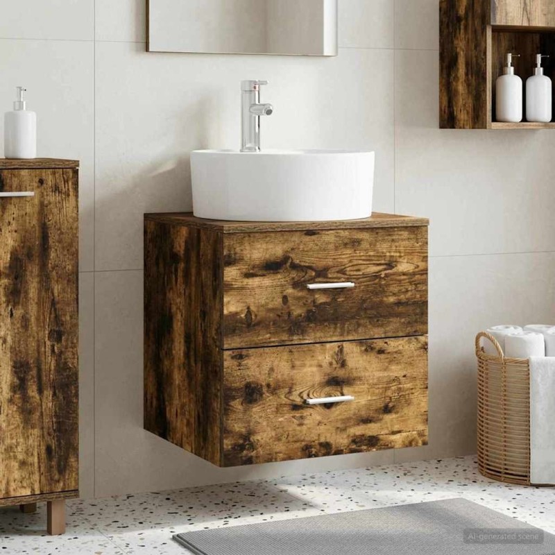 Vanité de lavabo mural Chêne fumé 49,5 x 44,5 x 65 cm 633494633494