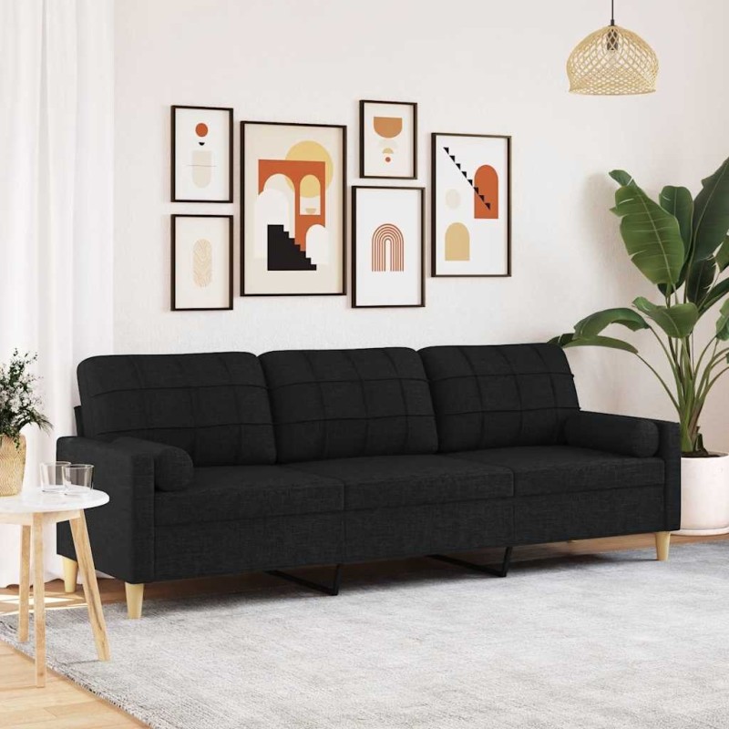 Canapé 3 places avec oreillers décoratifs noir 210 cm tissu 633496633496