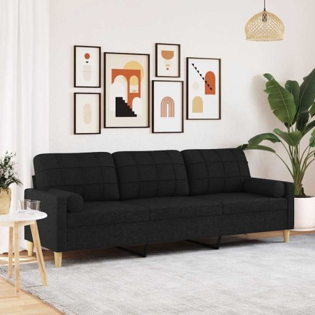 Canapé 3 places avec oreillers décoratifs noir 210 cm tissu 633496633496