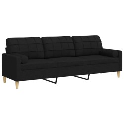 Canapé 3 places avec oreillers décoratifs noir 210 cm tissu 633496633496