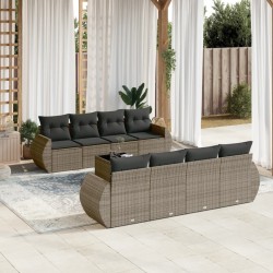 Salon de jardin 9 pcs avec coussins gris résine tressée 633520633520