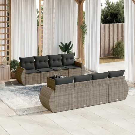 Salon de jardin 9 pcs avec coussins gris résine tressée 633520633520
