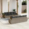 Salon de jardin 9 pcs avec coussins gris résine tressée 633520633520