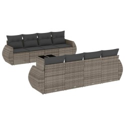Salon de jardin 9 pcs avec coussins gris résine tressée 633520633520