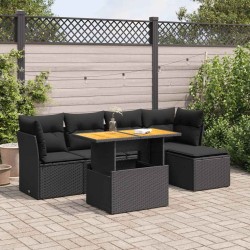 Salon de jardin 6 pcs avec coussins noir résine tressée 633521633521