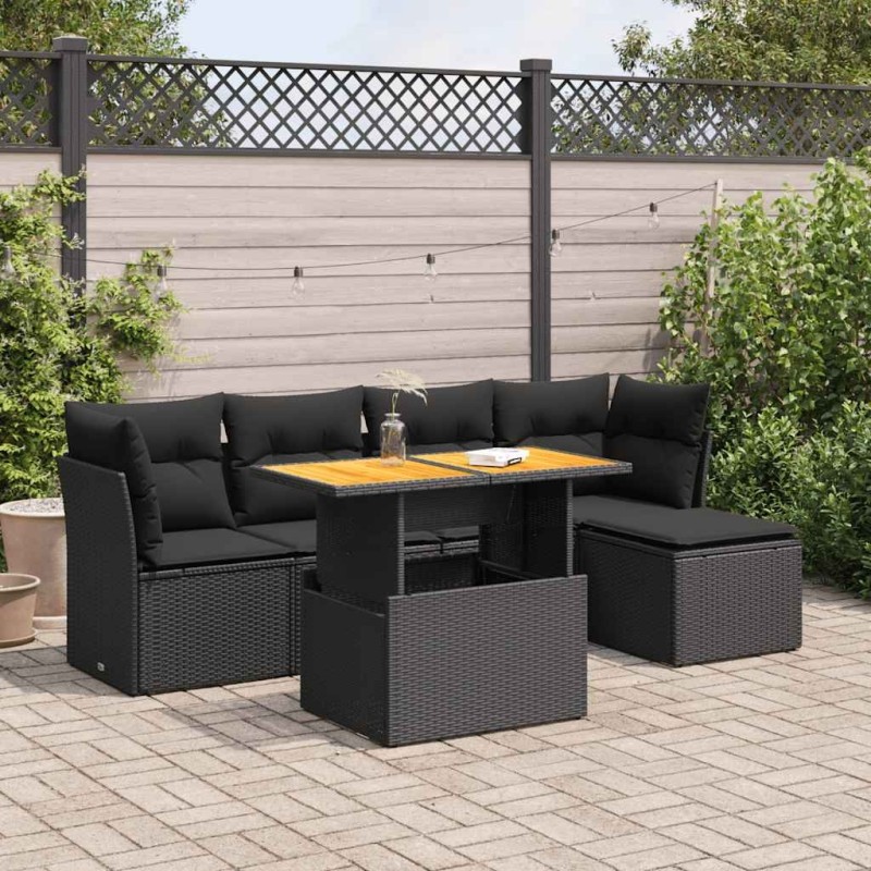 Salon de jardin 6 pcs avec coussins noir résine tressée 633521633521