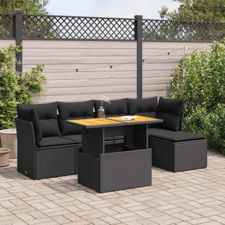 Salon de jardin 6 pcs avec coussins noir résine tressée 633521633521