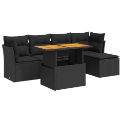 Salon de jardin 6 pcs avec coussins noir résine tressée 633521633521