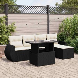 Salon de jardin 6 pcs avec coussins noir résine tressée 633523633523