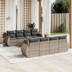 Salon de jardin 9 pcs avec coussins gris résine tressée 633524633524