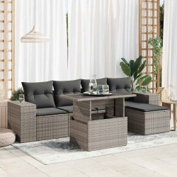 Salon de jardin 6 pcs avec coussins gris résine tressée 633531633531