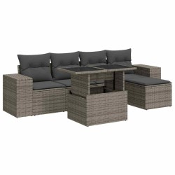 Salon de jardin 6 pcs avec coussins gris résine tressée 633531633531